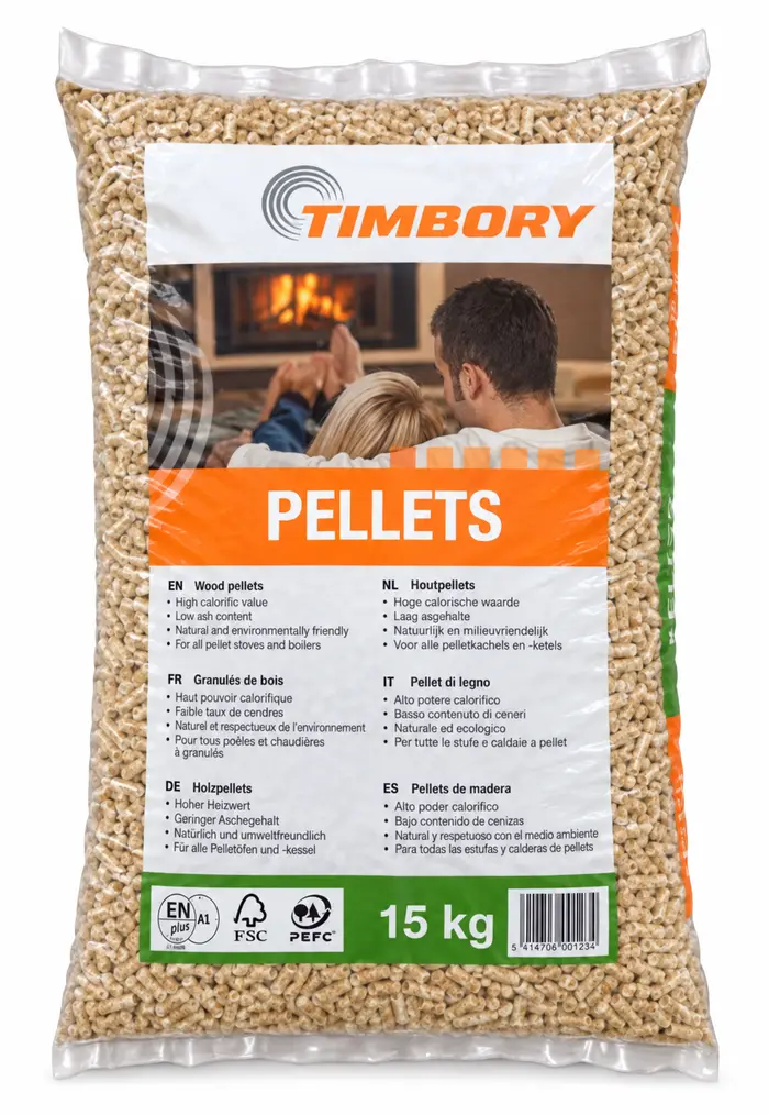 Confezione reale di pellet Timbory certificato ENplus A1